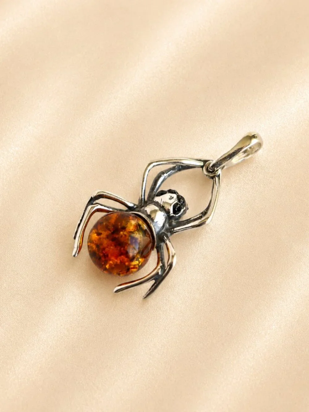 Baltic Amber Spider Pendant in Sterling Silver